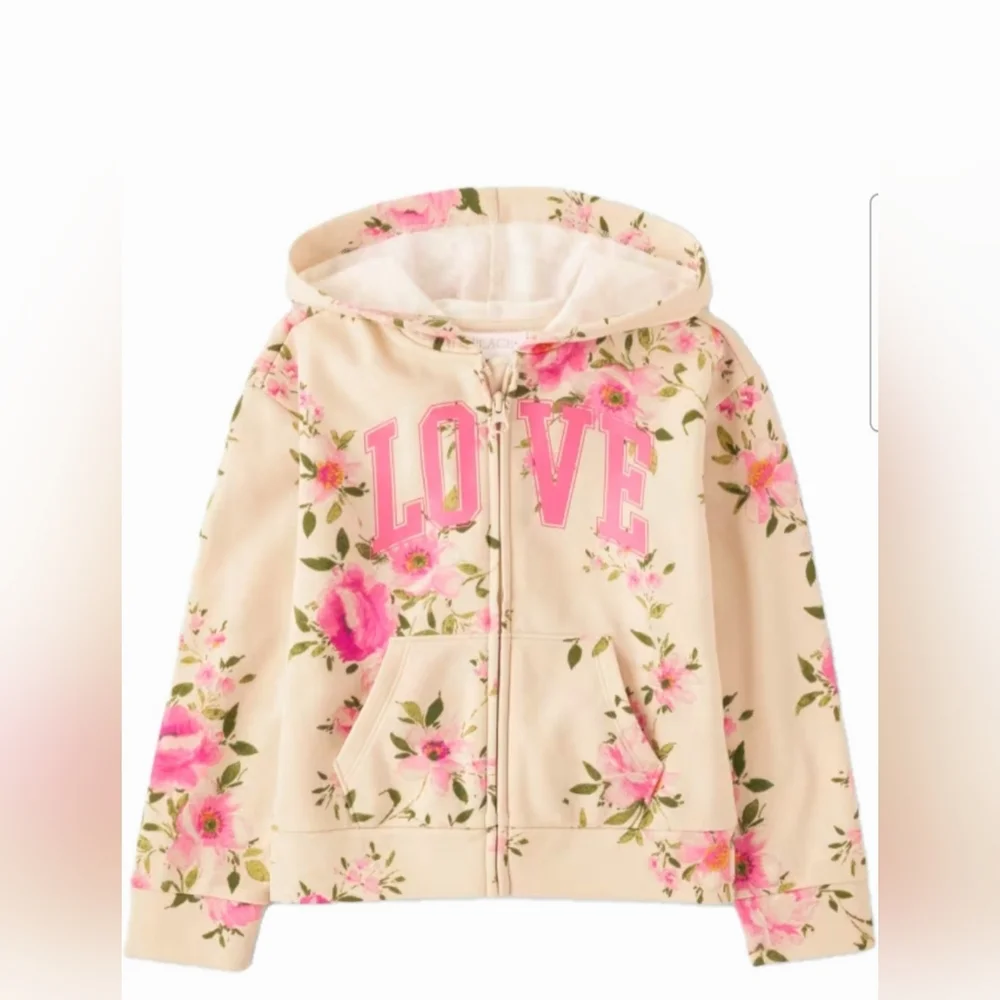 The Children's Place Kid's 'LOVE' Pink Floral Zip-up Hoodie Girl's Size 7/8 (M)